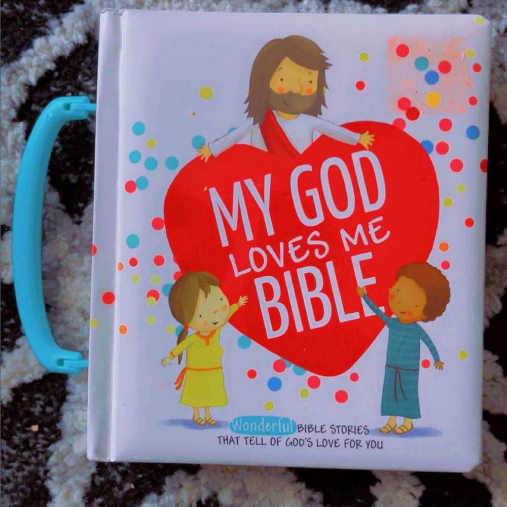 My God Loves Me Kids Bible - White Cover with Red Heart and Blue Handle